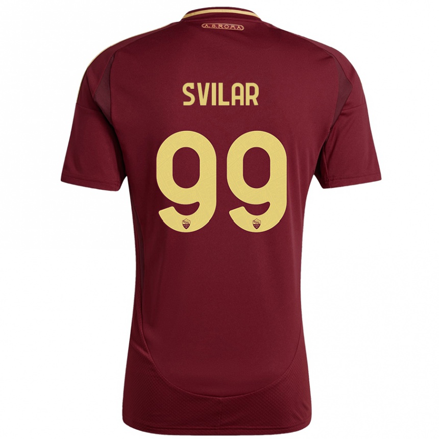 Niño Fútbol Camiseta Mile Svilar #99 Rojo Marrón Dorado 1ª Equipación 2024/25 Perú