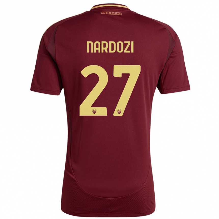 Niño Fútbol Camiseta Manuel Nardozi #27 Rojo Marrón Dorado 1ª Equipación 2024/25 Perú