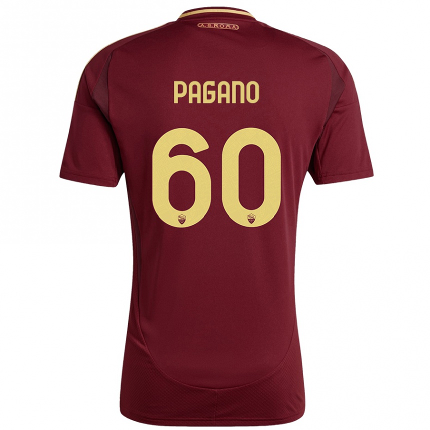 Niño Fútbol Camiseta Riccardo Pagano #60 Rojo Marrón Dorado 1ª Equipación 2024/25 Perú