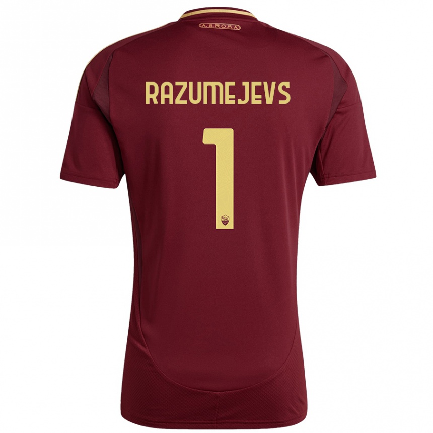 Niño Fútbol Camiseta Vladislavs Razumejevs #1 Rojo Marrón Dorado 1ª Equipación 2024/25 Perú