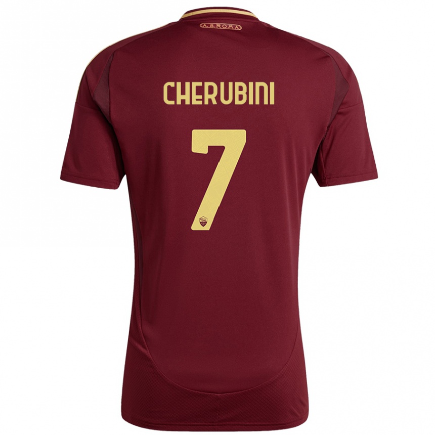 Niño Fútbol Camiseta Luigi Cherubini #7 Rojo Marrón Dorado 1ª Equipación 2024/25 Perú