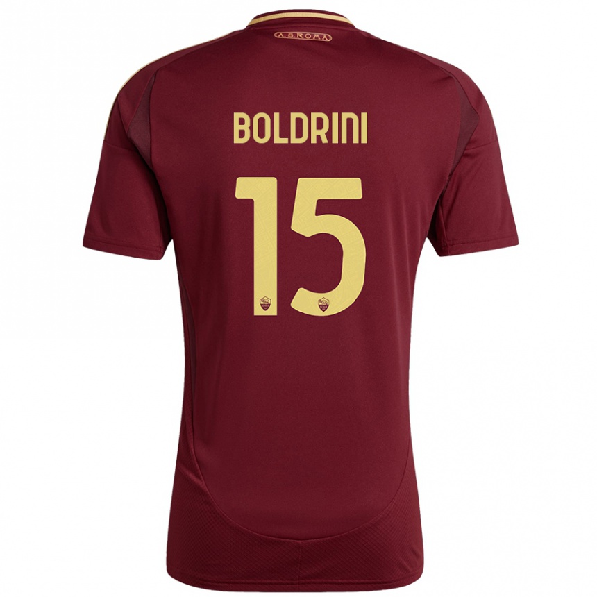 Niño Fútbol Camiseta Mattia Boldrini #15 Rojo Marrón Dorado 1ª Equipación 2024/25 Perú