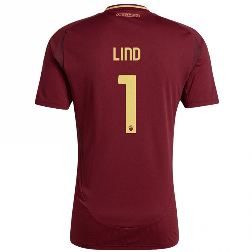 Niño Fútbol Camiseta Emma Lind #1 Rojo Marrón Dorado 1ª Equipación 2024/25 Perú