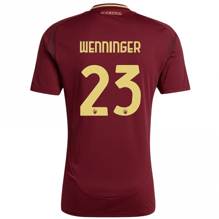 Niño Fútbol Camiseta Carina Wenninger #23 Rojo Marrón Dorado 1ª Equipación 2024/25 Perú