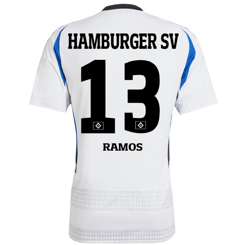 Niño Fútbol Camiseta Guilherme Ramos #13 Blanco Azul 1ª Equipación 2024/25 Perú