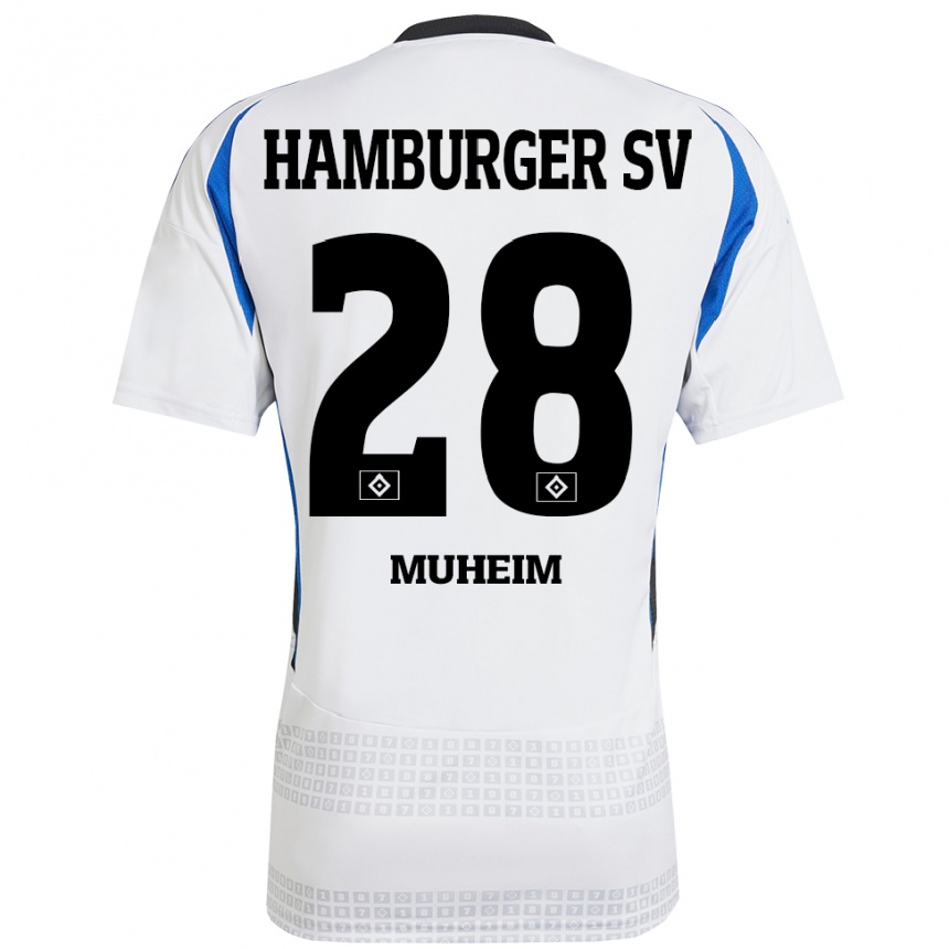 Niño Fútbol Camiseta Miro Muheim #28 Blanco Azul 1ª Equipación 2024/25 Perú