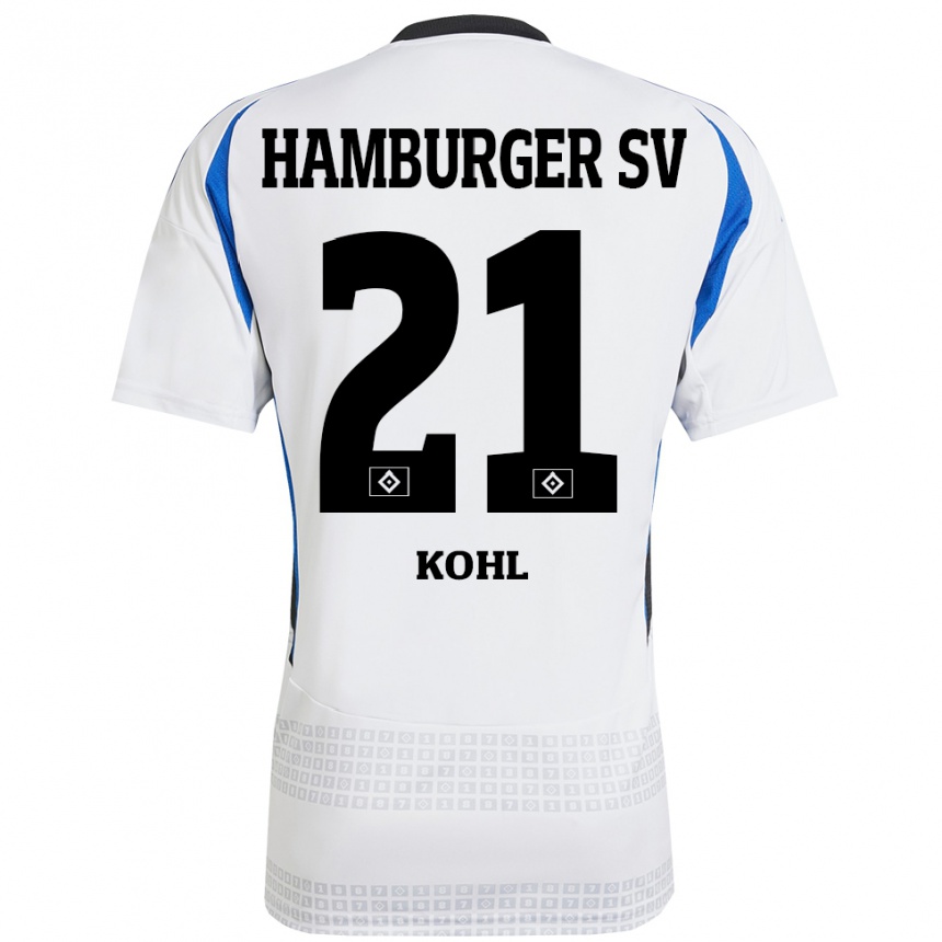 Niño Fútbol Camiseta Ohene Köhl #21 Blanco Azul 1ª Equipación 2024/25 Perú