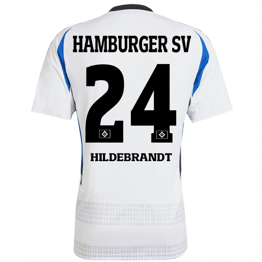 Niño Fútbol Camiseta Tjark Hildebrandt #24 Blanco Azul 1ª Equipación 2024/25 Perú