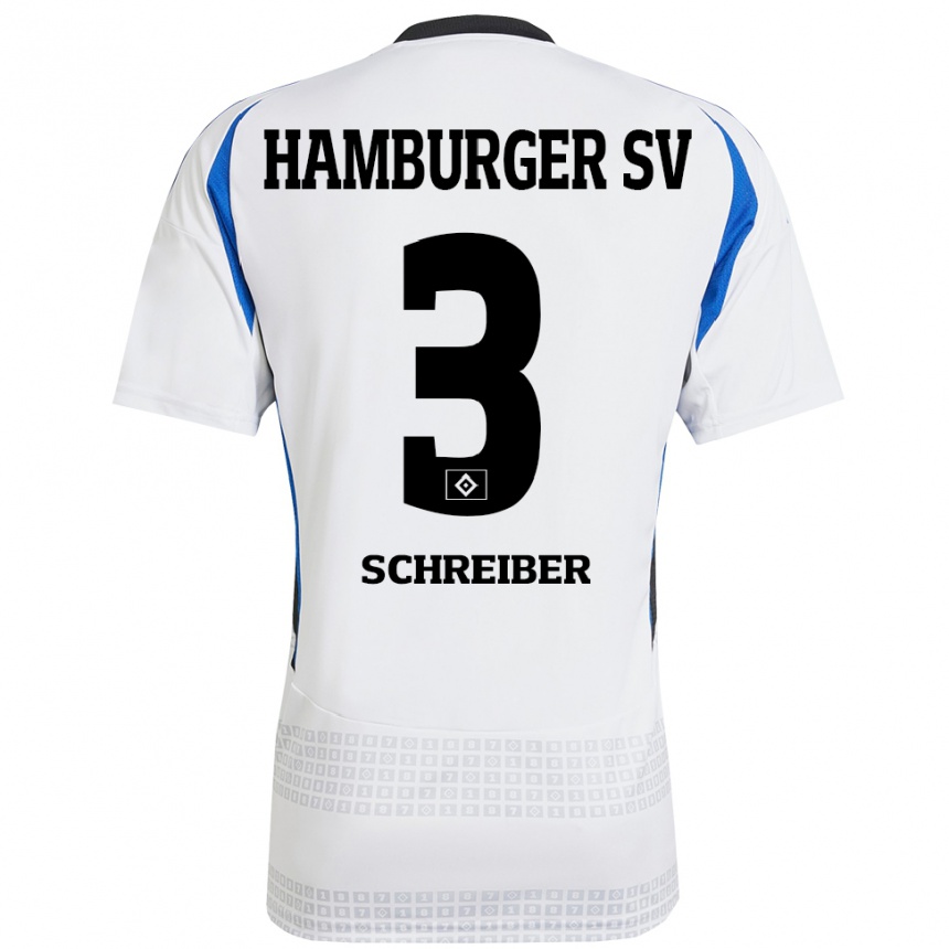 Niño Fútbol Camiseta David Schreiber #3 Blanco Azul 1ª Equipación 2024/25 Perú