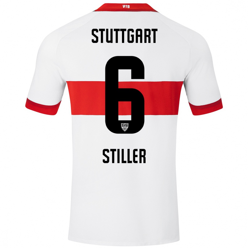 Niño Fútbol Camiseta Angelo Stiller #6 Blanco Rojo 1ª Equipación 2024/25 Perú