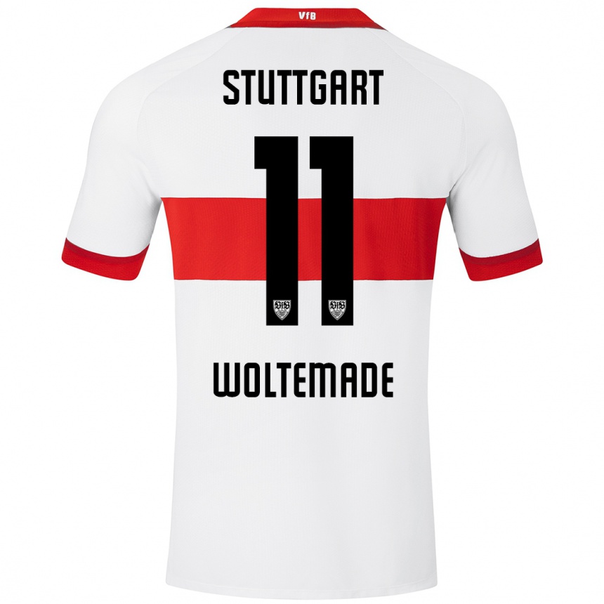 Niño Fútbol Camiseta Nick Woltemade #11 Blanco Rojo 1ª Equipación 2024/25 Perú