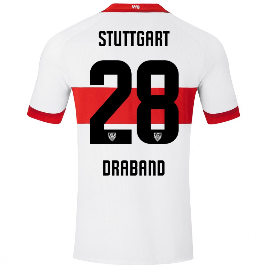 Niño Fútbol Camiseta Dominik Draband #28 Blanco Rojo 1ª Equipación 2024/25 Perú