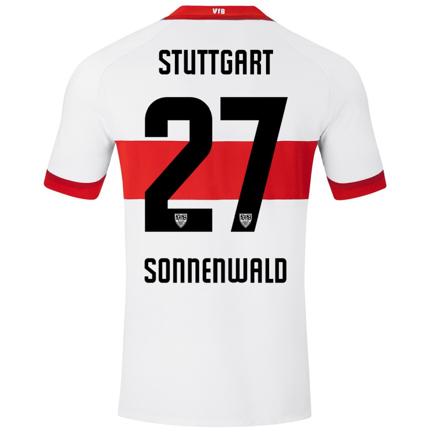 Niño Fútbol Camiseta Lukas Sonnenwald #27 Blanco Rojo 1ª Equipación 2024/25 Perú