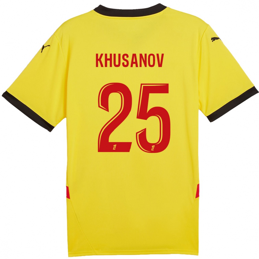 Niño Fútbol Camiseta Abdukodir Khusanov #25 Amarillo Rojo 1ª Equipación 2024/25 Perú