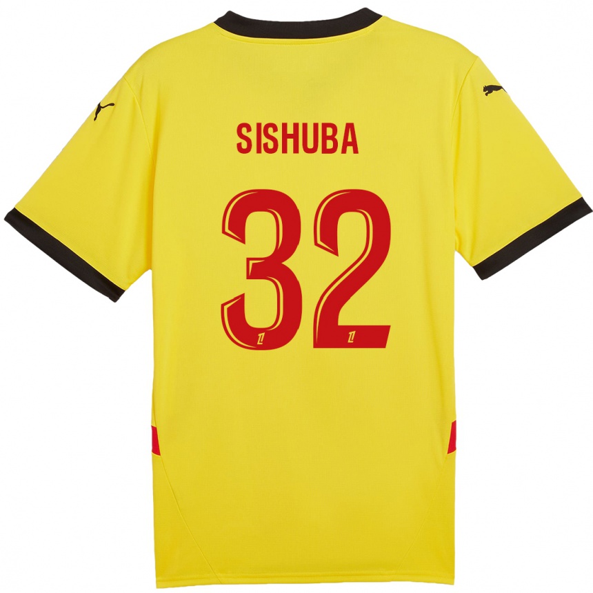 Niño Fútbol Camiseta Ayanda Sishuba #32 Amarillo Rojo 1ª Equipación 2024/25 Perú