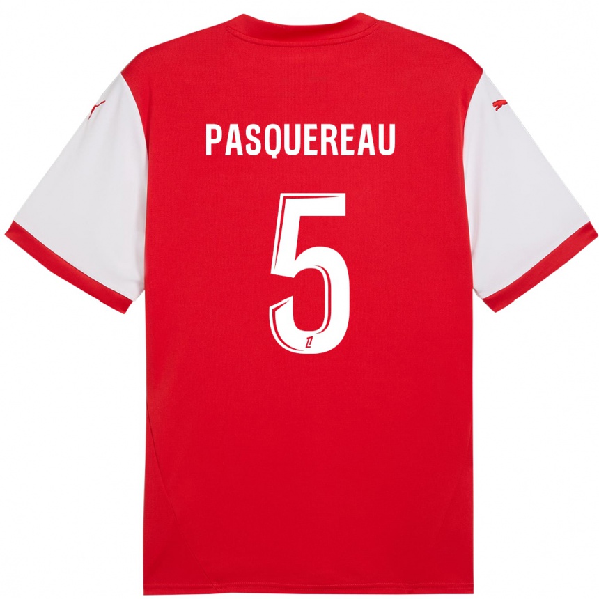 Niño Fútbol Camiseta Julie Pasquereau #5 Rojo Blanco 1ª Equipación 2024/25 Perú