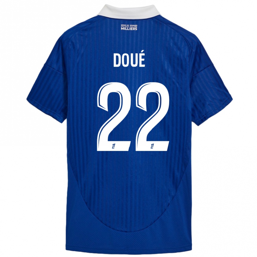 Niño Fútbol Camiseta Guéla Doué #22 Azul Blanco 1ª Equipación 2024/25 Perú