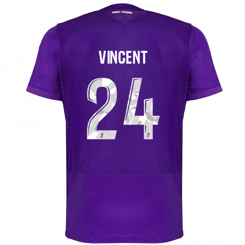 Niño Fútbol Camiseta Magalie Vincent #24 Morado Blanco 1ª Equipación 2024/25 Perú