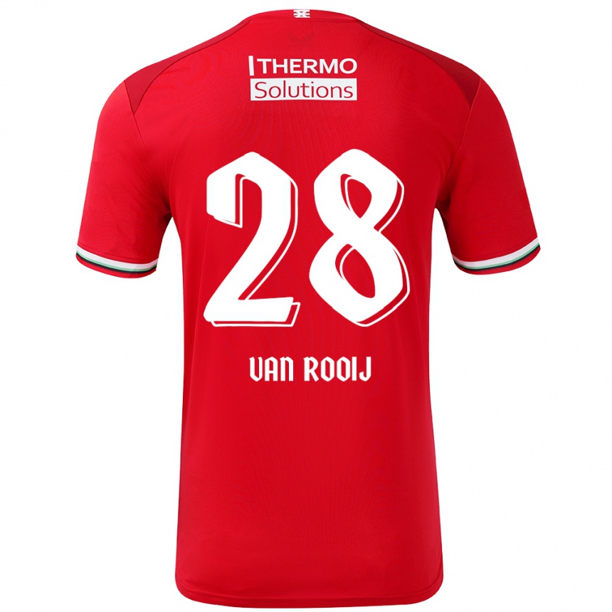 Niño Fútbol Camiseta Bart Van Rooij #28 Rojo Blanco 1ª Equipación 2024/25 Perú