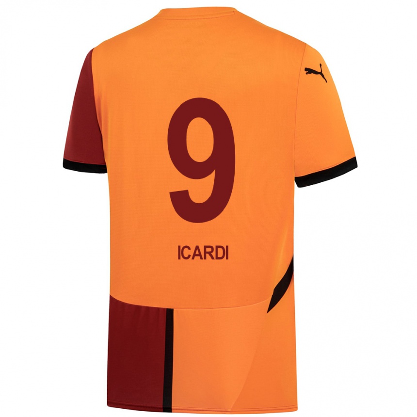 Niño Fútbol Camiseta Mauro Icardi #9 Amarillo Rojo 1ª Equipación 2024/25 Perú