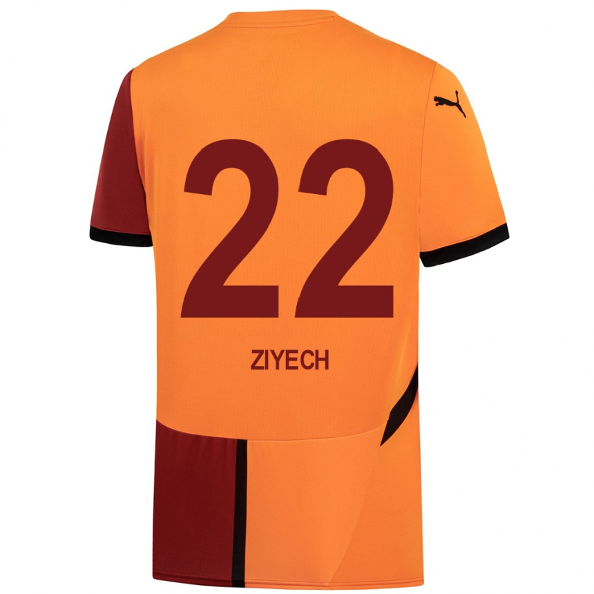 Niño Fútbol Camiseta Hakim Ziyech #22 Amarillo Rojo 1ª Equipación 2024/25 Perú