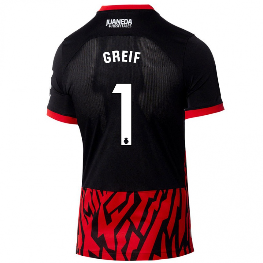 Niño Fútbol Camiseta Dominik Greif #1 Negro Rojo 1ª Equipación 2024/25 Perú