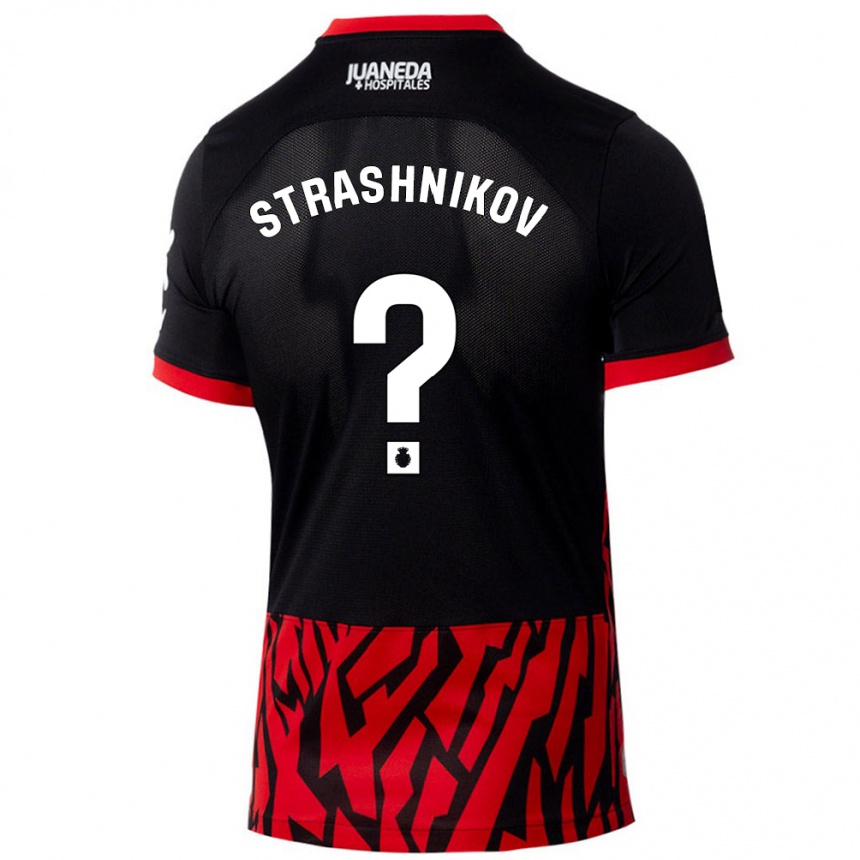 Niño Fútbol Camiseta Nikolay Strashnikov #0 Negro Rojo 1ª Equipación 2024/25 Perú