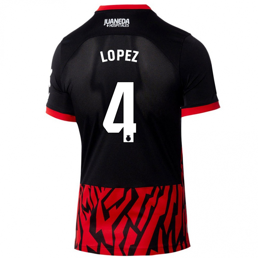 Niño Fútbol Camiseta David López #4 Negro Rojo 1ª Equipación 2024/25 Perú