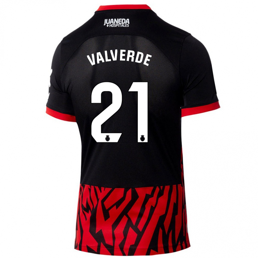 Niño Fútbol Camiseta David Valverde #21 Negro Rojo 1ª Equipación 2024/25 Perú