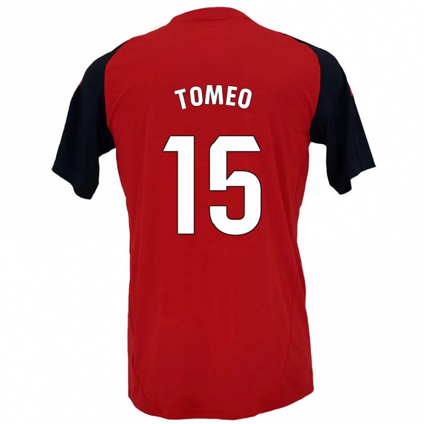 Niño Fútbol Camiseta Pablo Tomeo #15 Rojo Negro 1ª Equipación 2024/25 Perú