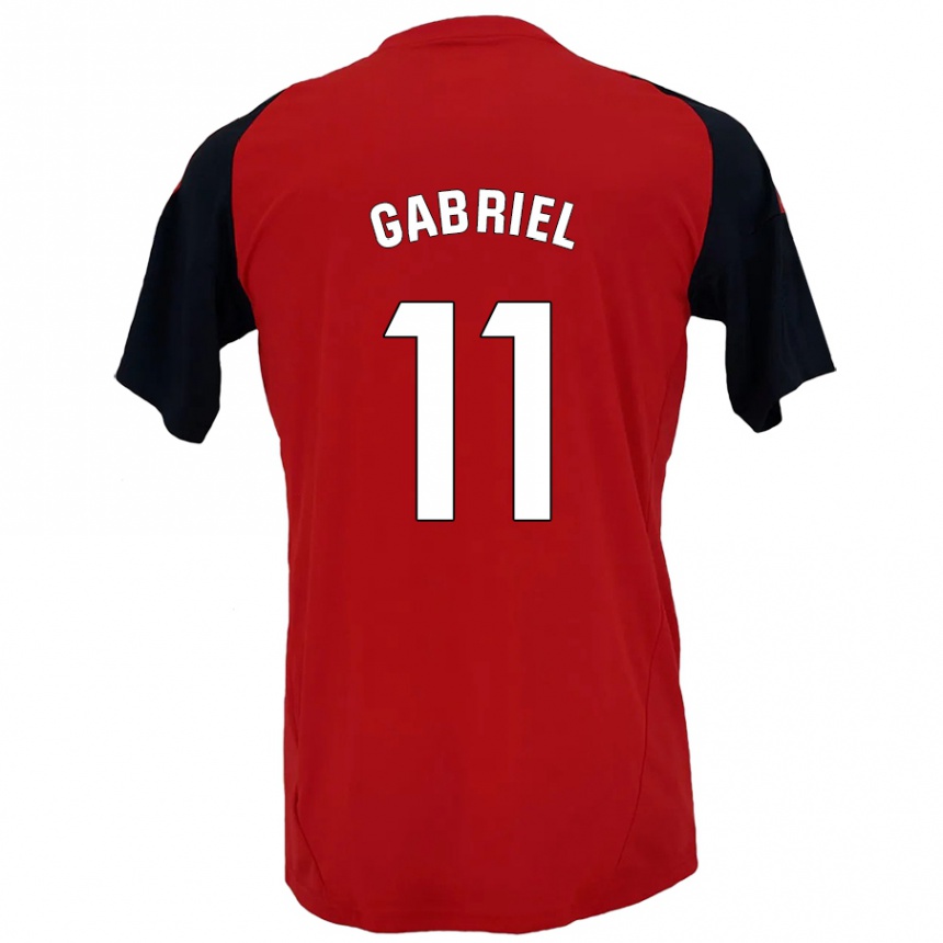 Niño Fútbol Camiseta Sergio Gabriel #11 Rojo Negro 1ª Equipación 2024/25 Perú