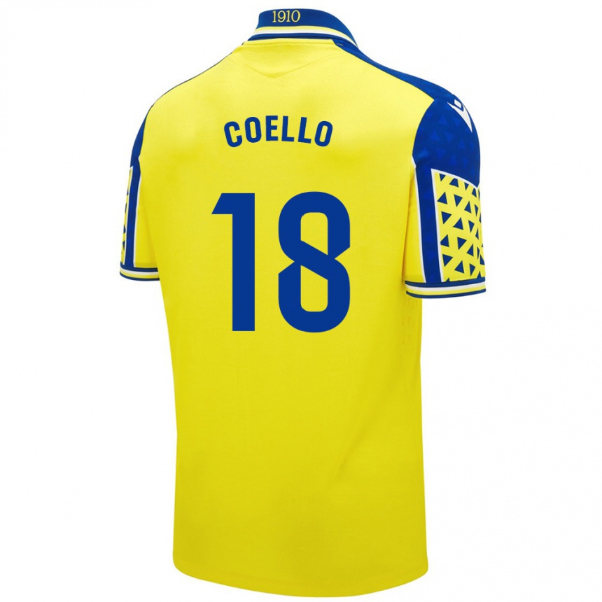 Niño Fútbol Camiseta María Del Carmen Coello Vidal #18 Amarillo Azul 1ª Equipación 2024/25 Perú