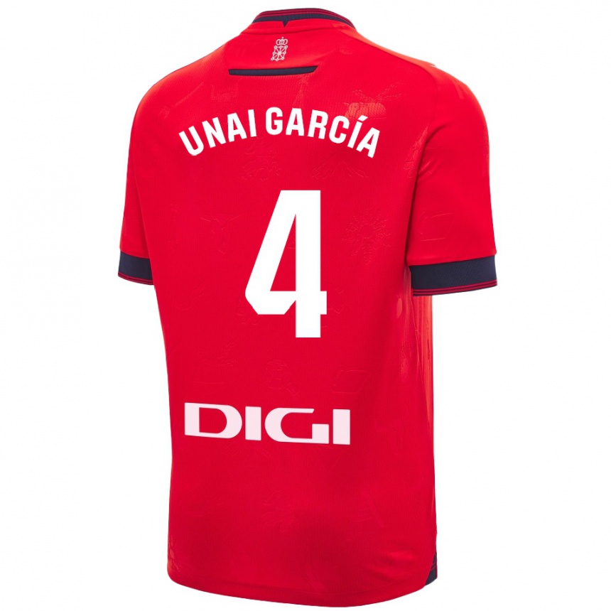 Niño Fútbol Camiseta Unai García #4 Rojo Blanco 1ª Equipación 2024/25 Perú