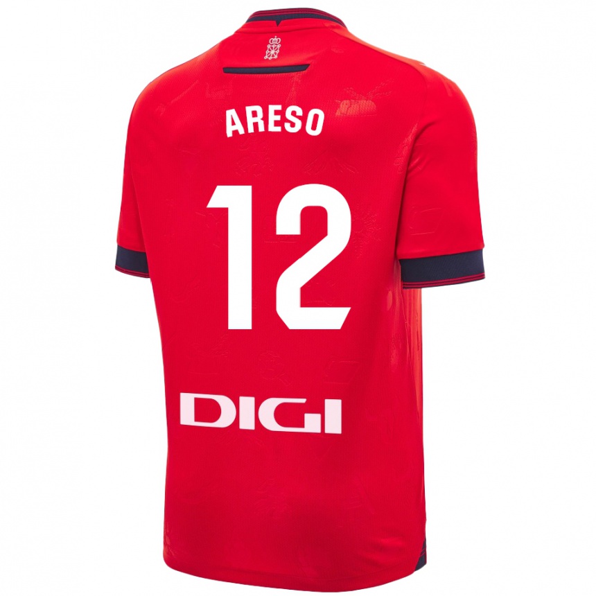 Niño Fútbol Camiseta Jesús Areso #12 Rojo Blanco 1ª Equipación 2024/25 Perú