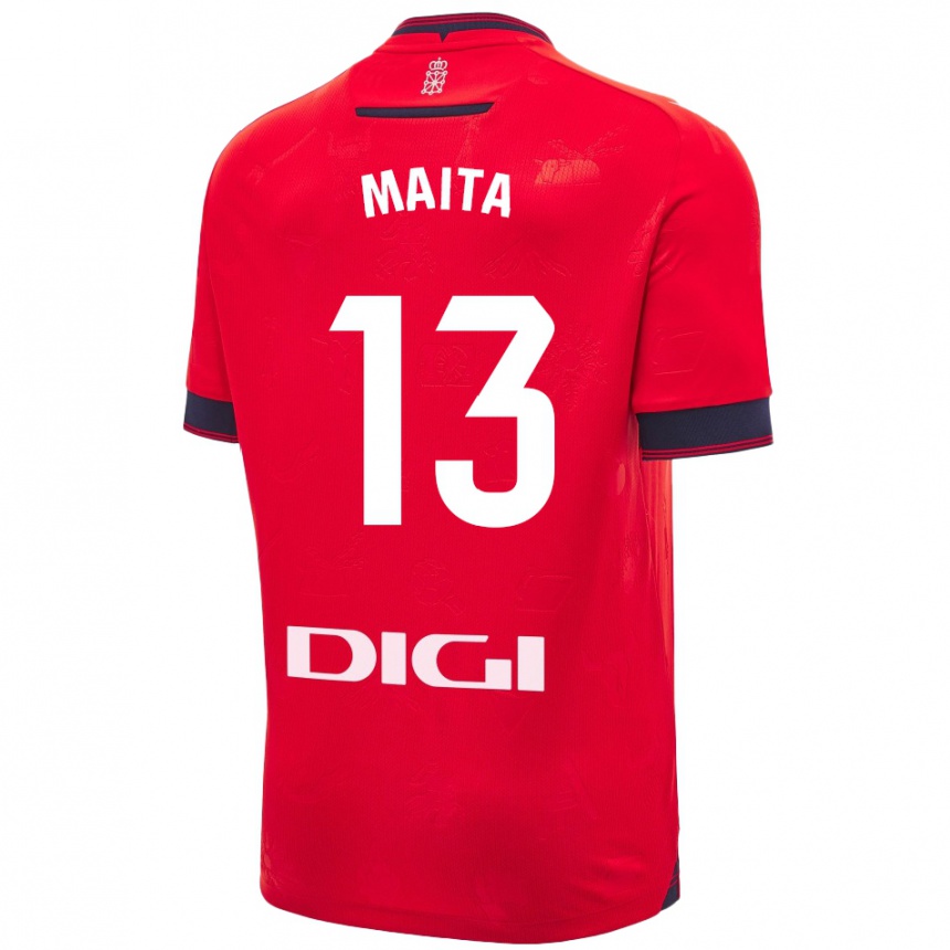 Niño Fútbol Camiseta Maitane Zalba Irañeta #13 Rojo Blanco 1ª Equipación 2024/25 Perú