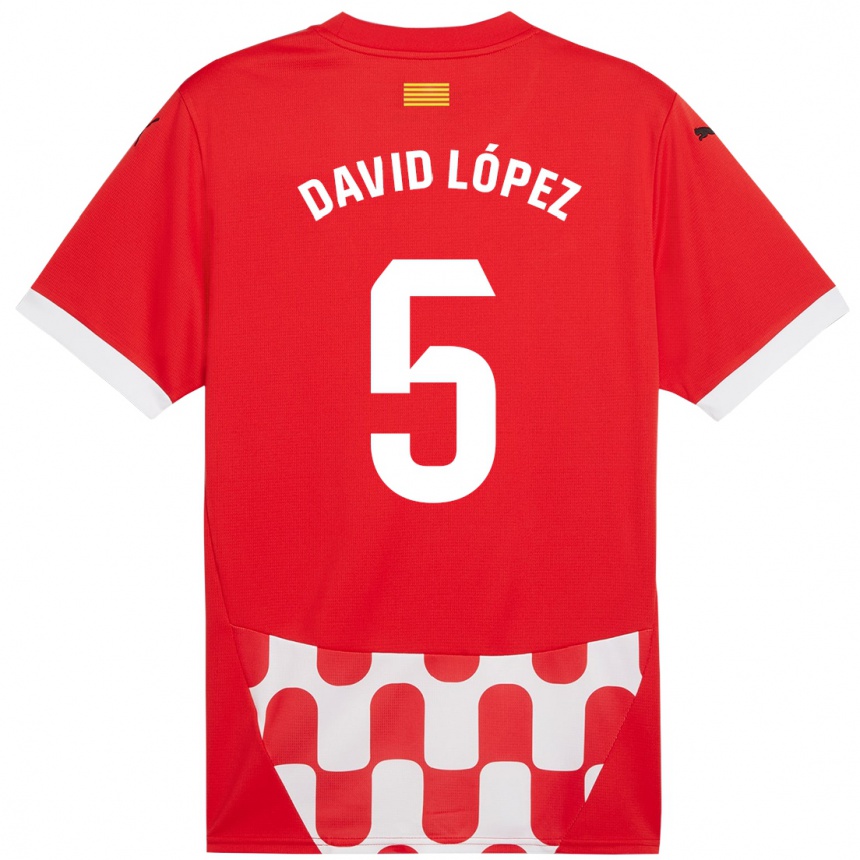 Niño Fútbol Camiseta David López #5 Rojo Blanco 1ª Equipación 2024/25 Perú