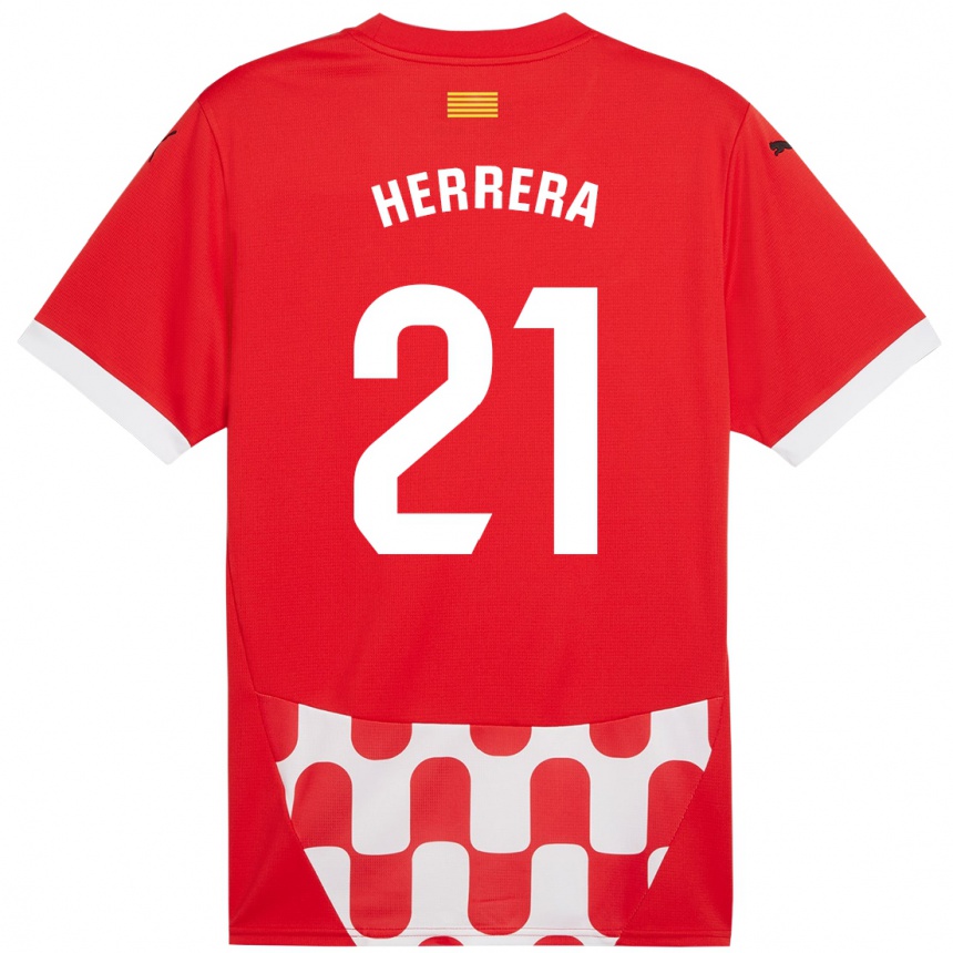 Niño Fútbol Camiseta Yangel Herrera #21 Rojo Blanco 1ª Equipación 2024/25 Perú