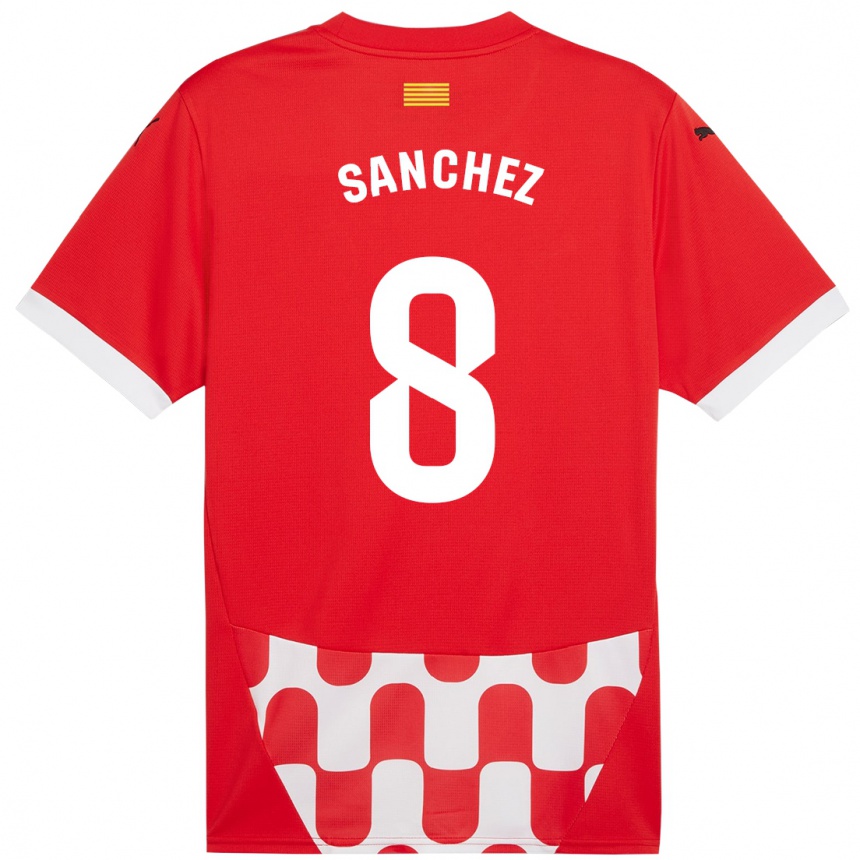 Niño Fútbol Camiseta Miguel Ángel Sánchez #8 Rojo Blanco 1ª Equipación 2024/25 Perú