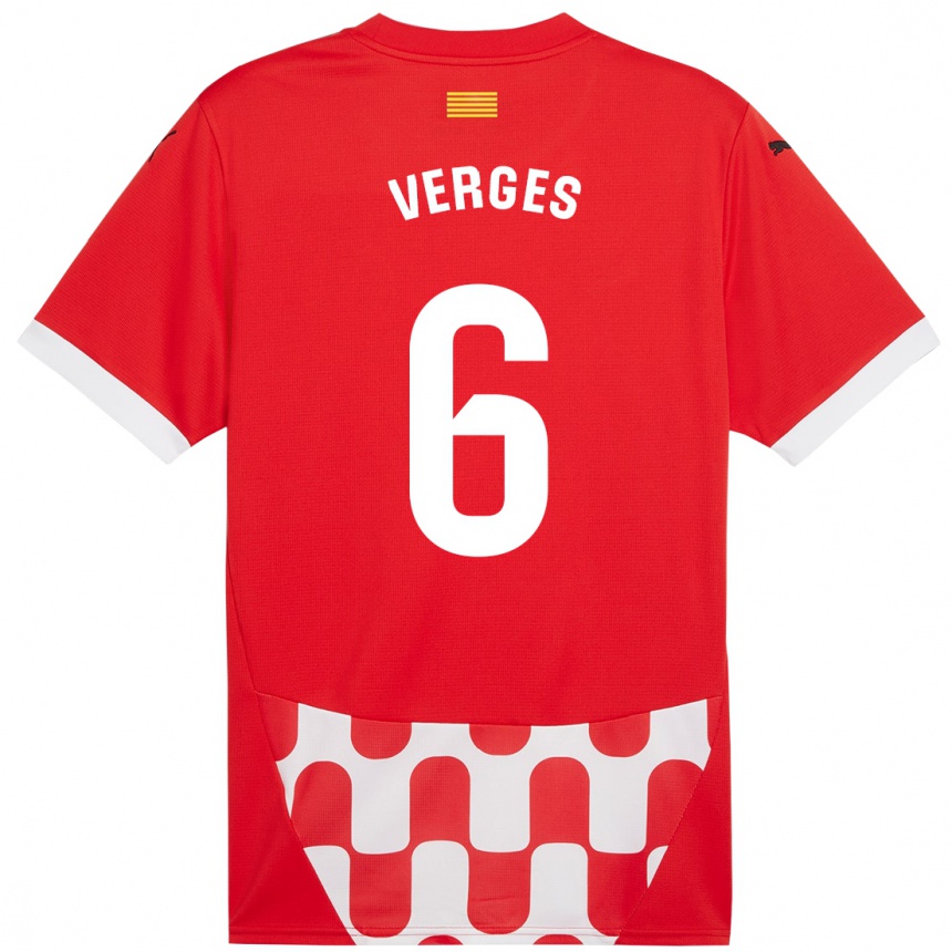 Niño Fútbol Camiseta Mar Vergés #6 Rojo Blanco 1ª Equipación 2024/25 Perú