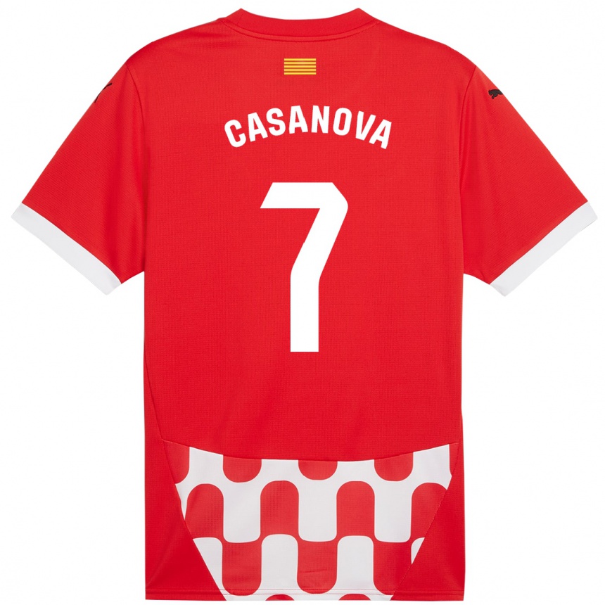 Niño Fútbol Camiseta Àstrid Casanova #7 Rojo Blanco 1ª Equipación 2024/25 Perú