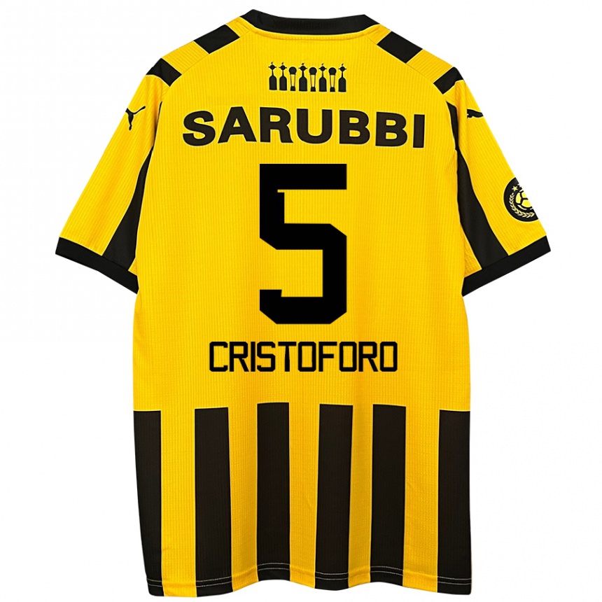 Niño Fútbol Camiseta Sebastián Cristóforo #5 Amarillo Negro 1ª Equipación 2024/25 Perú