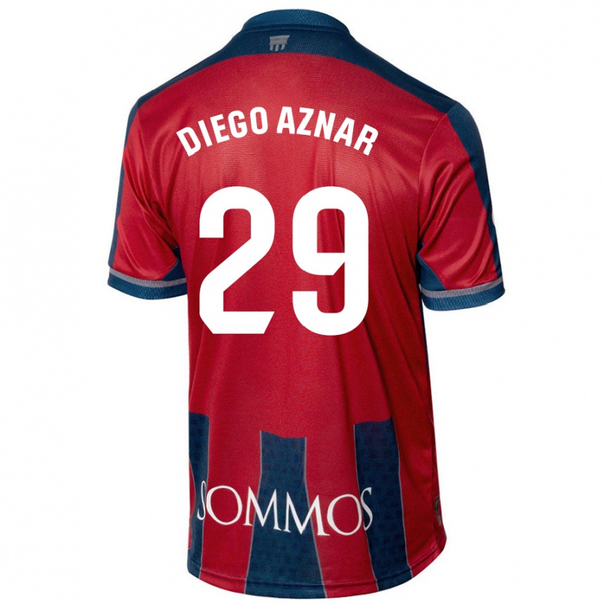 Niño Fútbol Camiseta Diego Aznar #29 Rojo Azul 1ª Equipación 2024/25 Perú