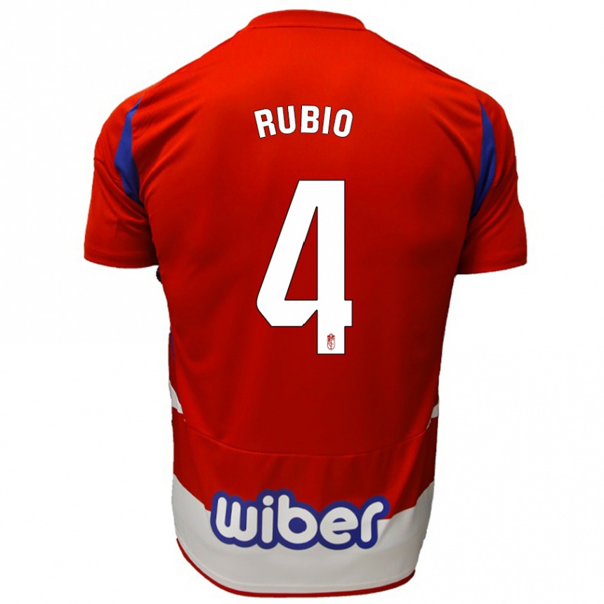 Niño Fútbol Camiseta Miguel Rubio #4 Rojo Blanco Azul 1ª Equipación 2024/25 Perú