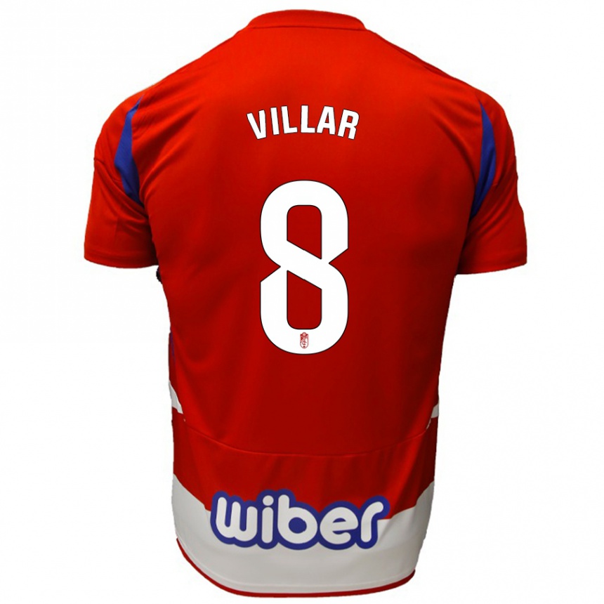 Niño Fútbol Camiseta Gonzalo Villar #8 Rojo Blanco Azul 1ª Equipación 2024/25 Perú