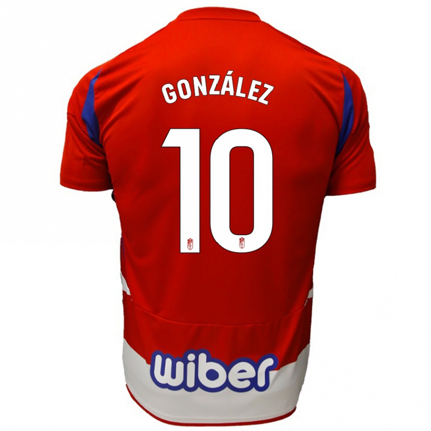 Niño Fútbol Camiseta Mario González #10 Rojo Blanco Azul 1ª Equipación 2024/25 Perú