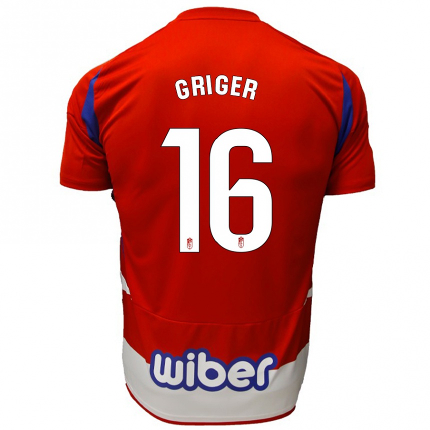 Niño Fútbol Camiseta Adam Griger #16 Rojo Blanco Azul 1ª Equipación 2024/25 Perú