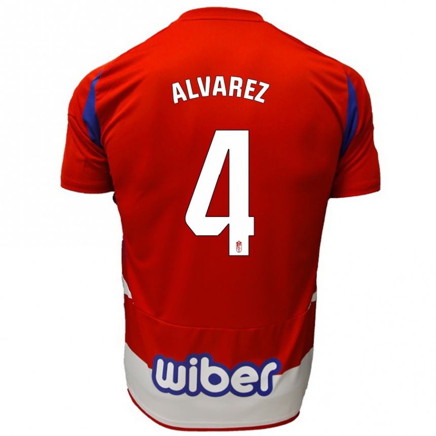 Niño Fútbol Camiseta Isabel Álvarez #4 Rojo Blanco Azul 1ª Equipación 2024/25 Perú