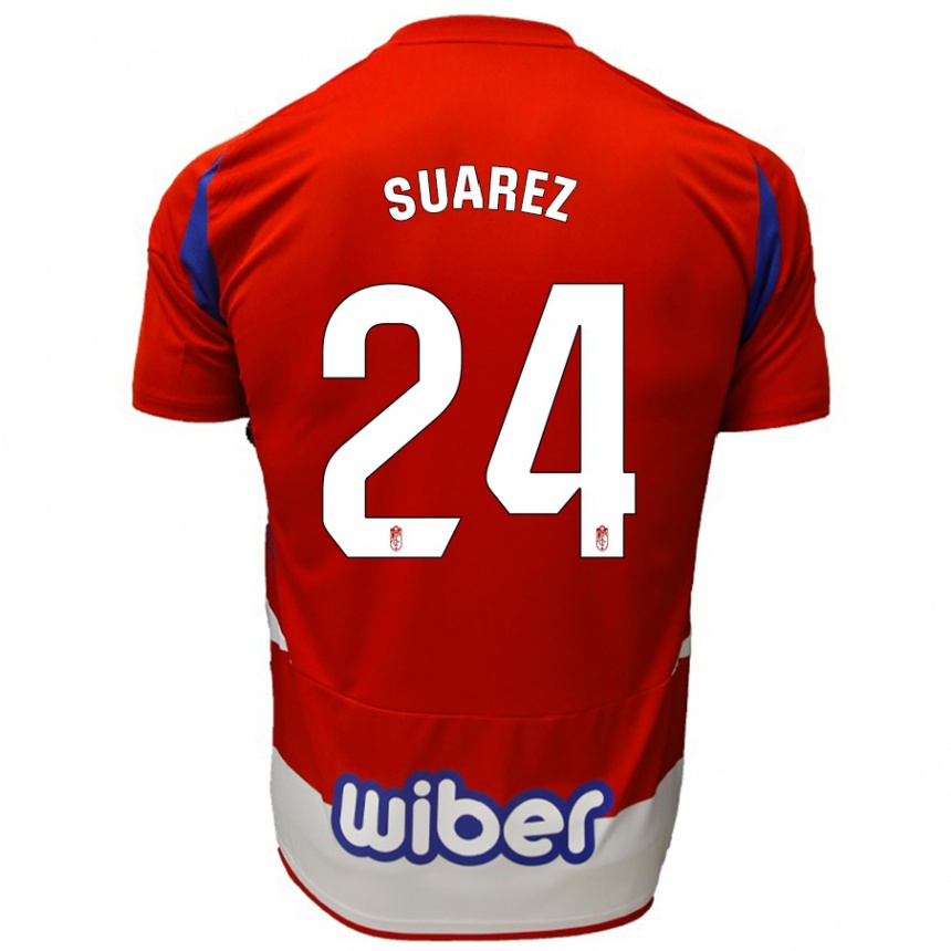 Niño Fútbol Camiseta Carlota Suárez #24 Rojo Blanco Azul 1ª Equipación 2024/25 Perú