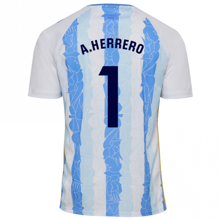 Niño Fútbol Camiseta Alfonso Herrero #1 Blanco Azul 1ª Equipación 2024/25 Perú