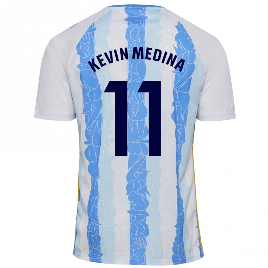 Niño Fútbol Camiseta Kevin Medina #11 Blanco Azul 1ª Equipación 2024/25 Perú